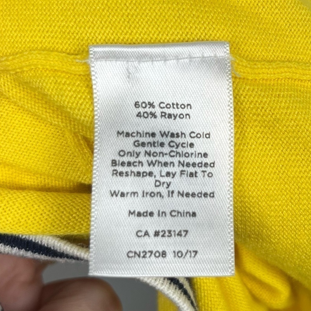 Talbots cotton rayon blend yellow blue  stripe 3/4 sleeve cardigan, medium. - Picture 6 of 9